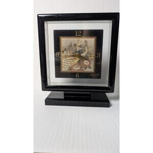 Vintage Japanese Quartz Peacock Desk Clock Black Acrylic Works Keeps Time